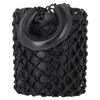 Staud Moreau Net Bucket Bag In Black Leather In Black