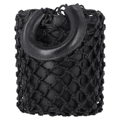 Staud Moreau Net Bucket Bag In Black Leather