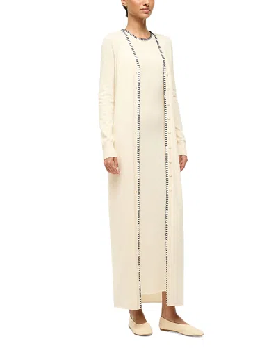 Staud Morrison Maxi Cardigan In Ivory/navy