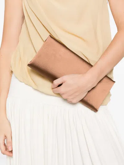 Staud Muse Satin-finish Clutch Bag In Brown