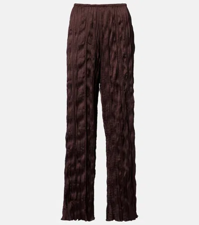 Staud Nami Plissé Wide-leg Pants In Brown