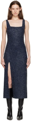 Staud Le Sable Glitter Midi Dress In Nvy Navy