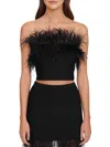 Staud Nellie Womens Faux Feather Trim Short Cropped In Black