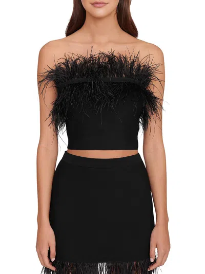 Staud Nellie Womens Faux Feather Trim Short Cropped In Black