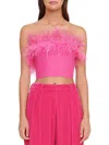 STAUD NELLIE WOMENS FAUX FEATHER TRIM SHORT CROPPED
