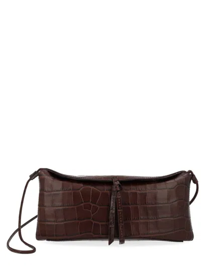 Staud Neutrals Eve Crocodile Texture Pochette In Brown