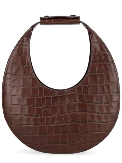 Staud Neutrals Moon Crocodile Embossed Leather Handbag In Brown