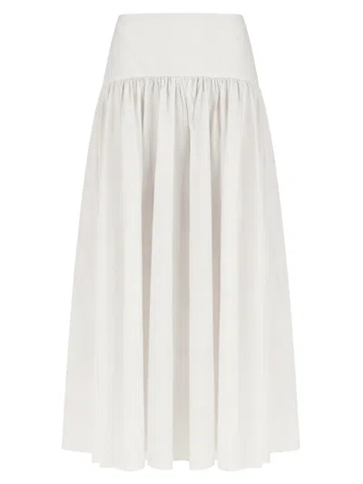 Staud Procida Gathered Midi High Waist Dress In White