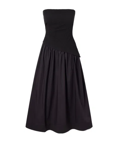Staud Nia Cotton Midi Dress In Black