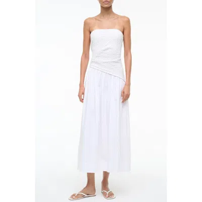 Staud Nia Strapless Midi Dress In White