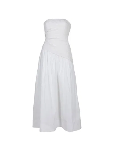Staud Nia Strapless Seersucker Maxi Dress In White