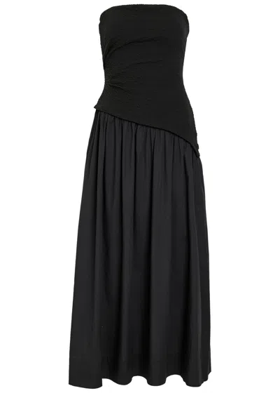 Staud Nia Strapless Stretch-cotton Midi Dress In Black