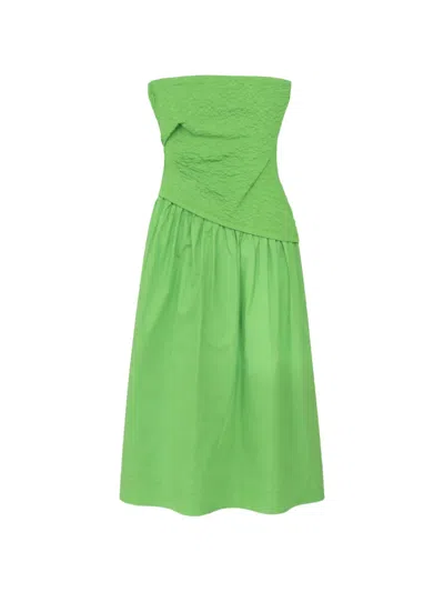 Staud Nia Textured Strapless Midi Dress In Green