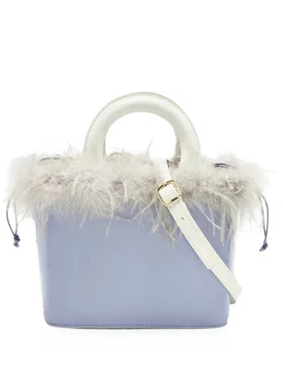 Staud Nic Feather-embellished Tote Bag In Blue