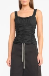 Staud Nic Ruched Sleeveless Top In Black
