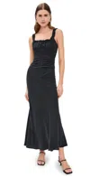 Staud Nic Ruched Washed-silk Maxi Dress In Black