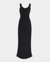 Staud Nic Ruched Washed-silk Maxi Dress In Black