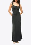Staud Nic Silk Shirred Maxi Dress In Black
