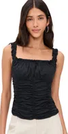 Staud Nic Ruched Sleeveless Top In Black