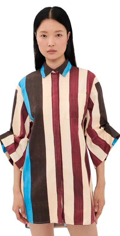 Staud Nico Mini Dress Caffe Stripe In Black