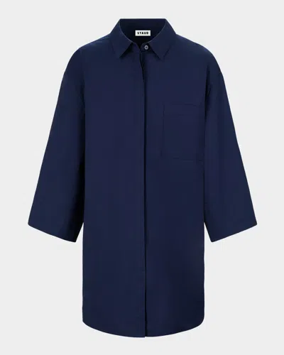 Staud Nico Mini Shirtdress In Blue