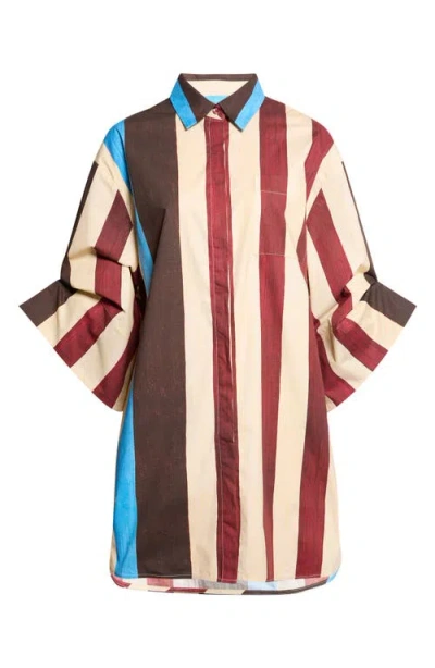 Staud Nico Stripe Stretch Cotton Shirtdress In Brown