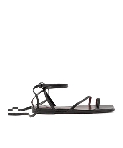 Staud Nicola Tie-detailed Leather Sandals In Black