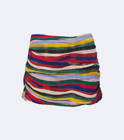 Staud Nicola Ruched Cotton Gauze Miniskirt In Multicoloured