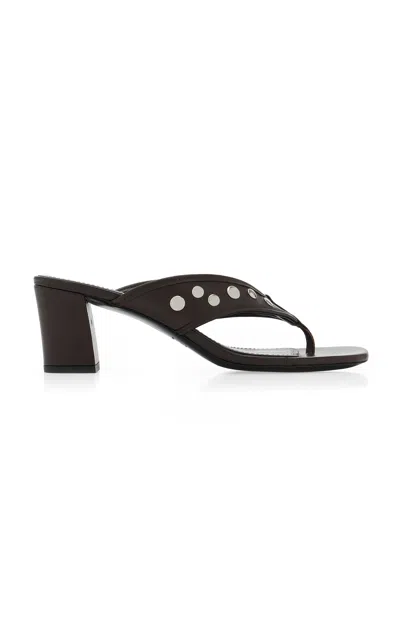 Staud Nova Studded Leather Thong Sandals In Brown