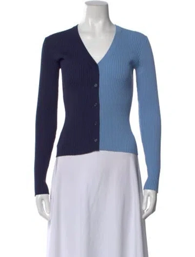 Pre-owned Staud Nylon Colorblock Pattern Button-up Top In Blue