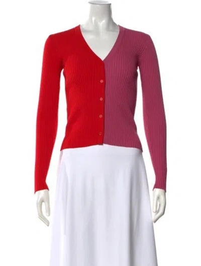 Pre-owned Staud Nylon Colorblock Pattern Button-up Top In Red