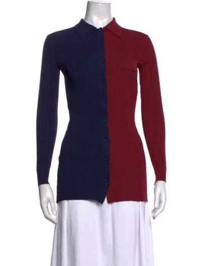Pre-owned Staud Nylon Colorblock Pattern Sweater In Blue
