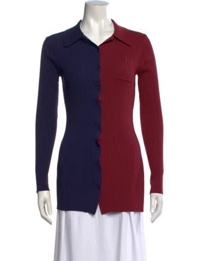 Pre-owned Staud Nylon Colorblock Pattern Sweater In Blue/burgundy