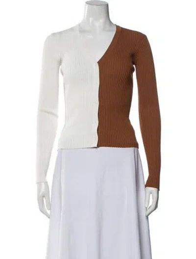 Pre-owned Staud Nylon Colorblock Pattern Sweater In Brown/white