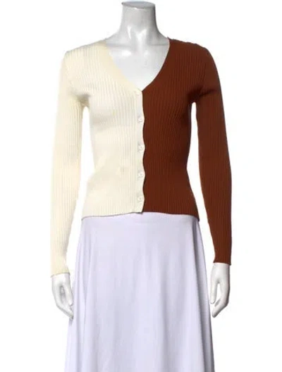 Pre-owned Staud Nylon Colorblock Pattern Sweater In Brown/white