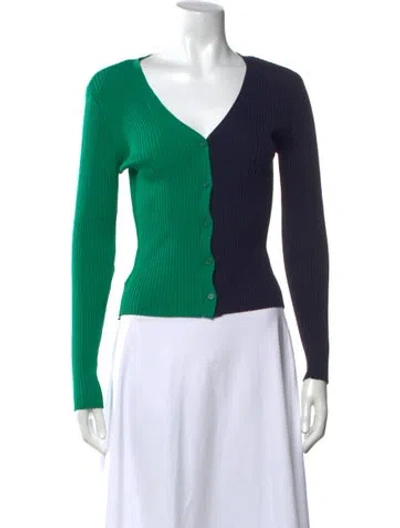 Pre-owned Staud Nylon Colorblock Pattern Sweater In Green