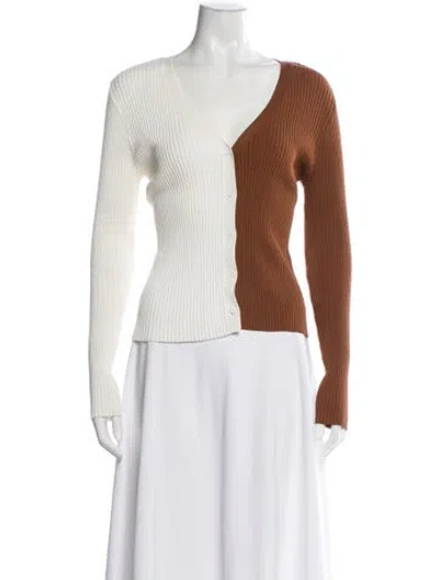 Pre-owned Staud Nylon Colorblock Pattern Sweater In White