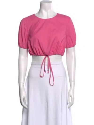 Pre-owned Staud Nylon Crew Neck Crop Top In Pink