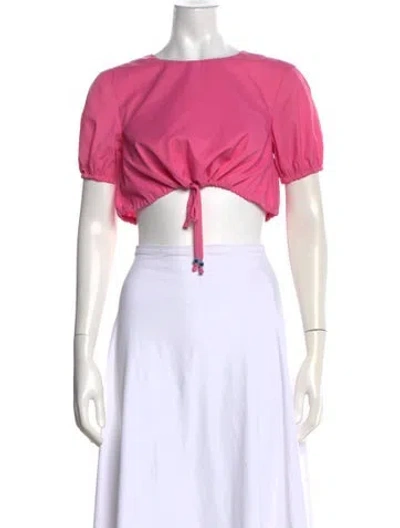 Pre-owned Staud Nylon Crew Neck Crop Top In Pink