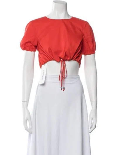 Pre-owned Staud Nylon Crew Neck Crop Top In Red