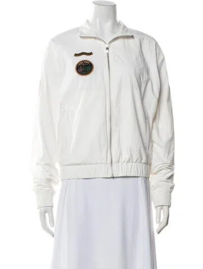 Pre-owned Staud Nylon Graphic Print Bomber Jacket In White