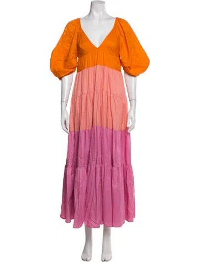 Pre-owned Staud Nylon Long Dress In Orange/pink
