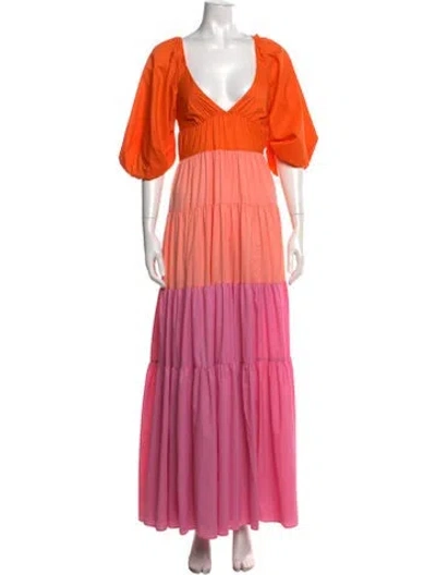 Pre-owned Staud Nylon Long Dress In Orange/pink