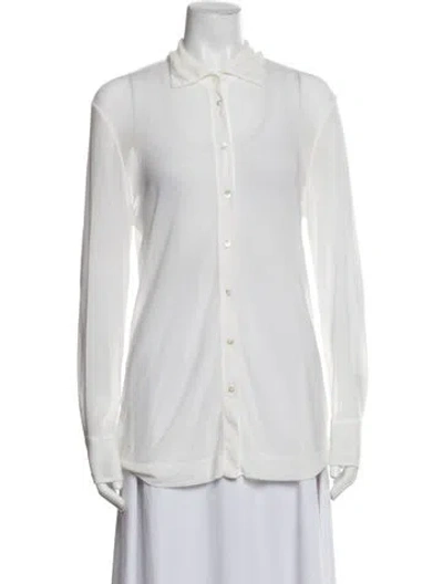 Pre-owned Staud Nylon Long Sleeve Button-up Top In White