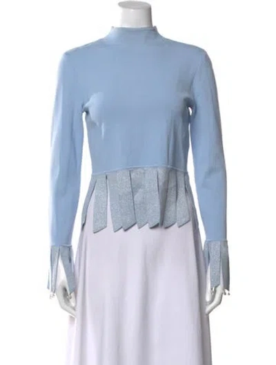 Pre-owned Staud Nylon Mock Neck Top In Blue