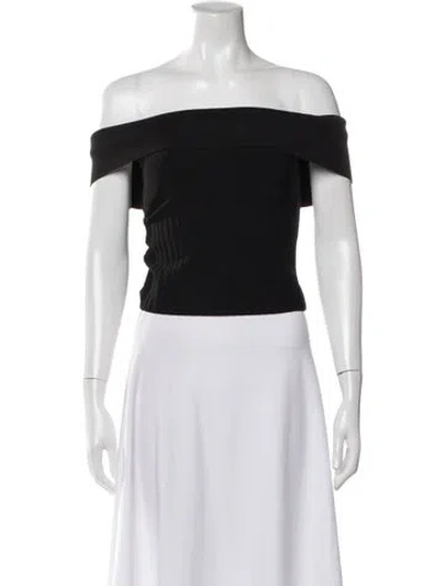 Pre-owned Staud Nylon Off-the-shoulder Crop Top In Black