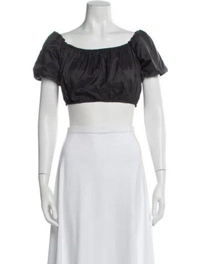 Pre-owned Staud Nylon Off-the-shoulder Crop Top In Black