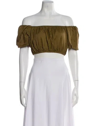 Pre-owned Staud Nylon Off-the-shoulder Crop Top In Green