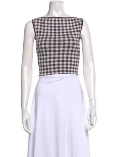 Pre-owned Staud Nylon Plaid Print Crop Top In Blue