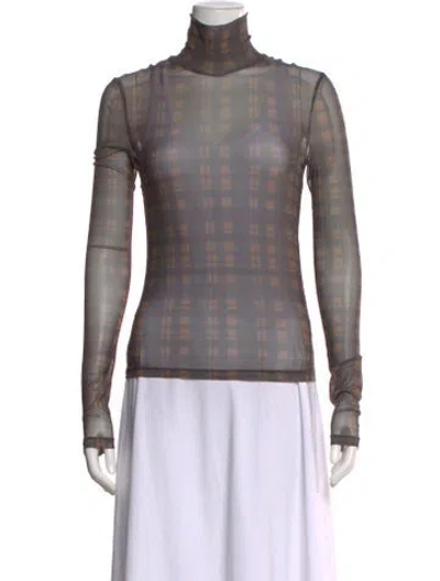 Pre-owned Staud Nylon Plaid Print Top In Brown